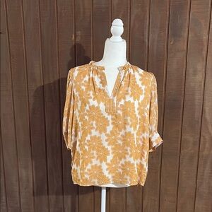 Current Air Yellow 3/4 Sleeve Mandarin Collar Blouse